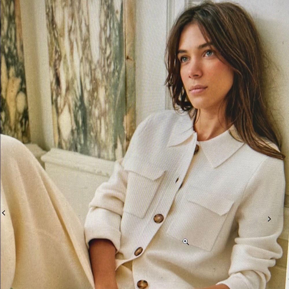 Sezane Cream Cardigan Sweater with Relaxed Fit